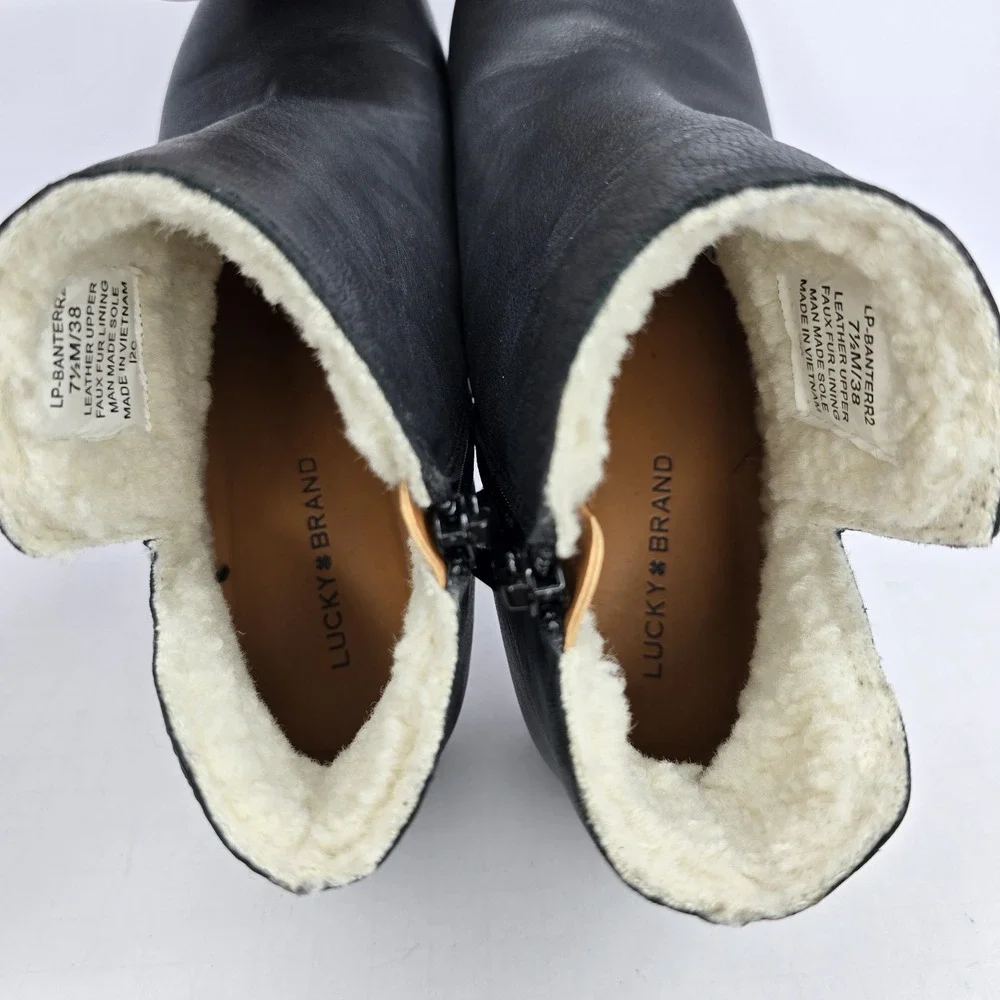 Lucky Brand Banterr2 Ankle Boots Womens Size 7.5 M Black Leather‎ Side Zip Shoes - Picture 9 of 12